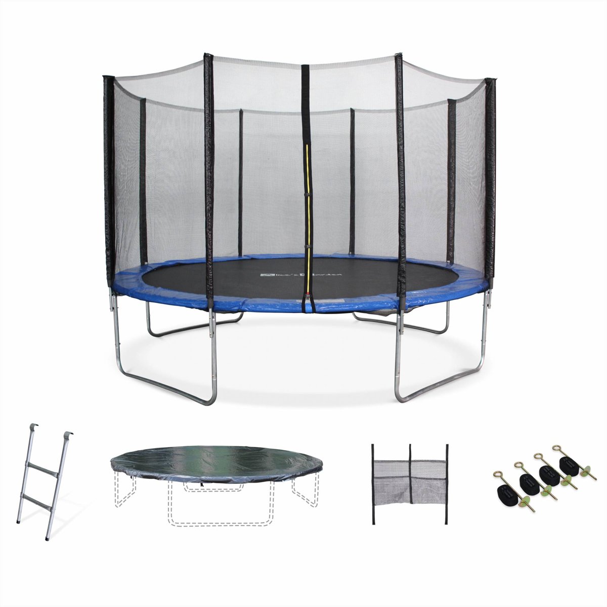 Trampoline Ø 370 cm, veiligheidsnet, ladder, dekzeil, verankeringskit en opbergnet